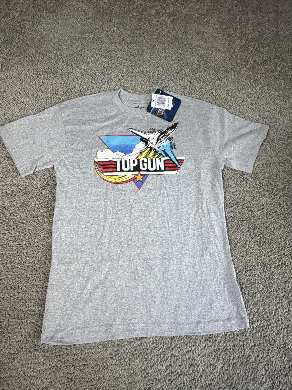 Top Gun Shirt Mens M Gray Jet Logo Graphic Crew Neck Tagless Cotton Tee